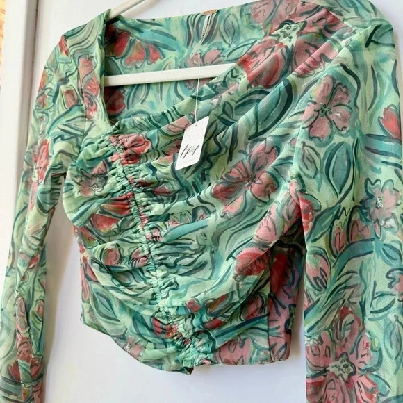 NWT Free People Supernova Set Two Piece Skirt Crop Top Long Sleeve Green Medium - Picture 8 of 17